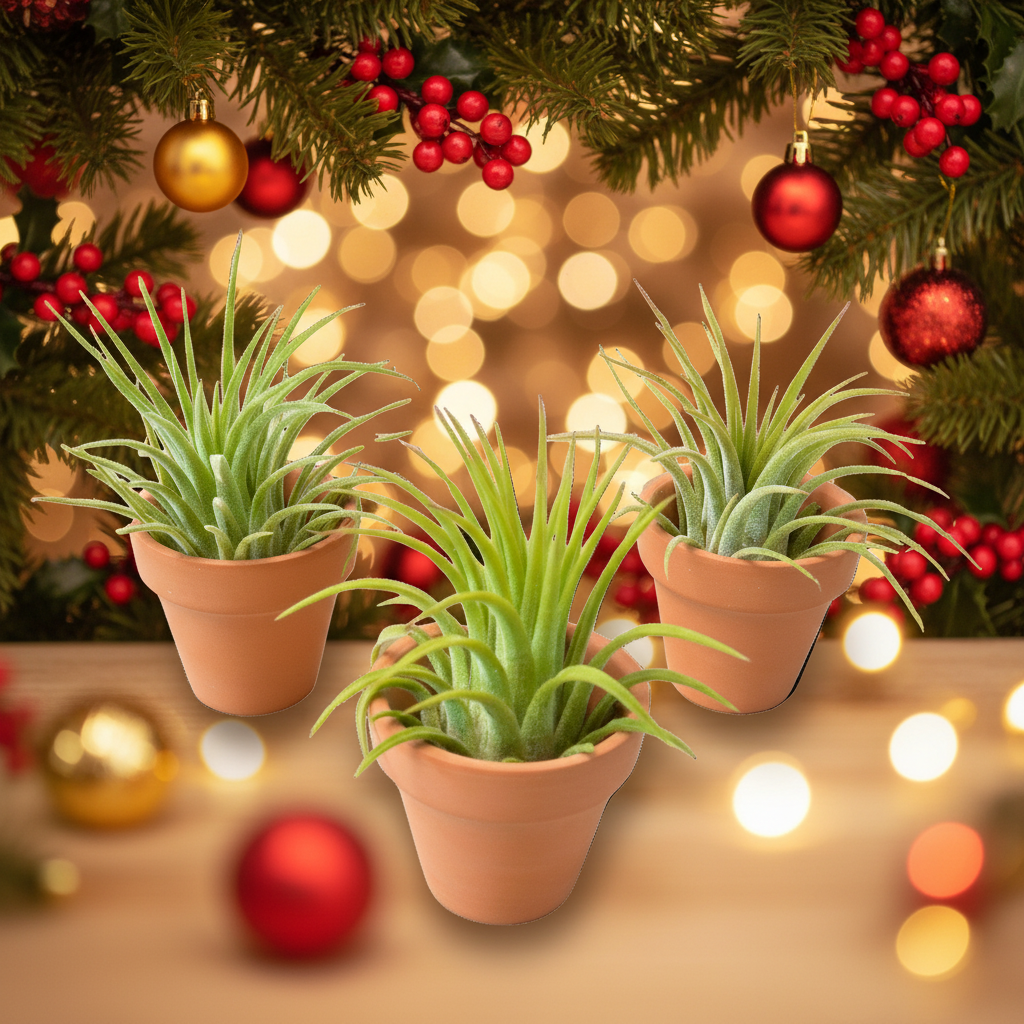 3 Ionantha Air Plants with Mini Terra Cotta Pots